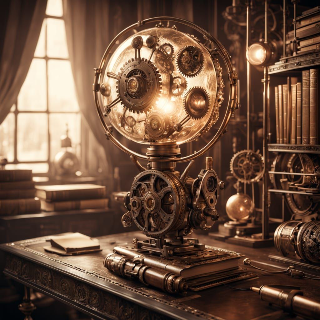 Steampunk Art Deco Table Lamp in Industrial Luxury Style