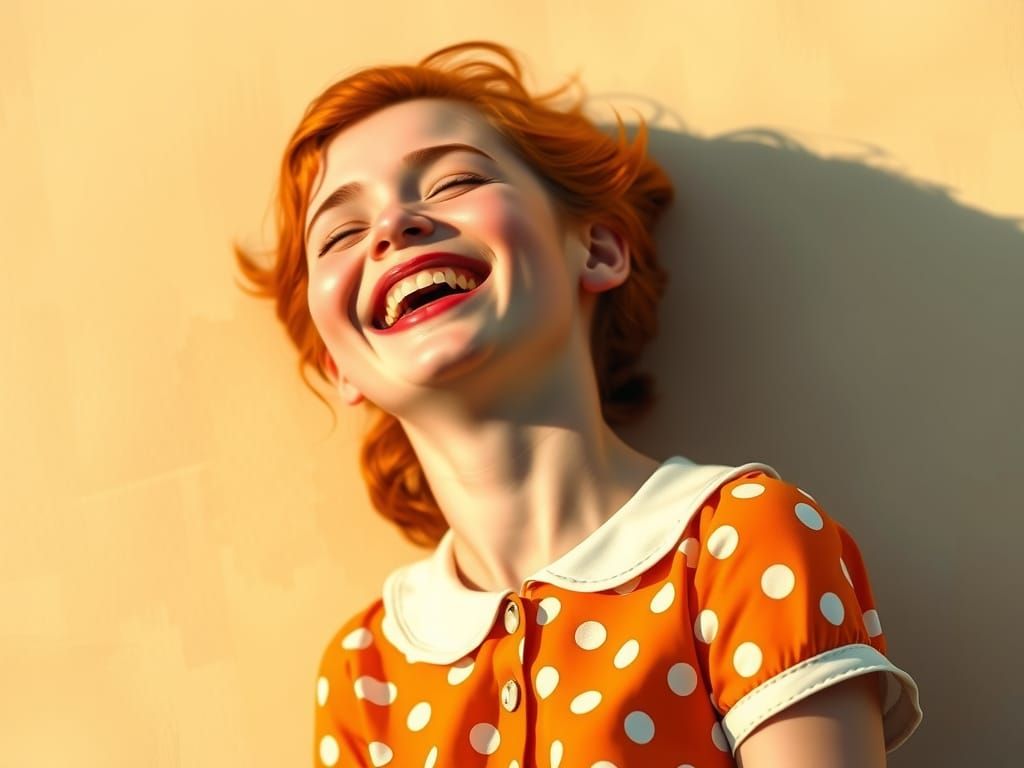 Vibrant Young Woman Laughs with Unbridled Joy in Whimsical S...