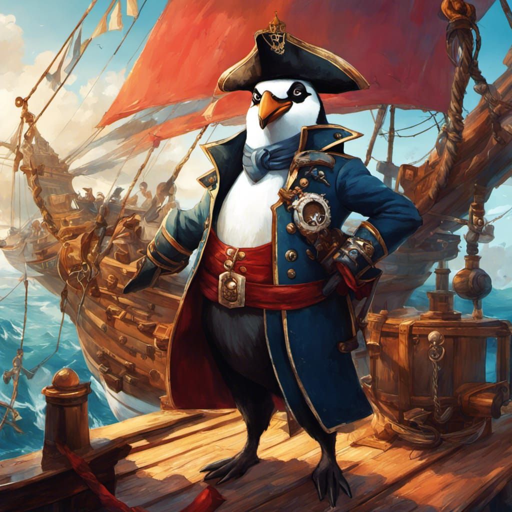 Penguin Pirate Captain on Ship: Splash Art
