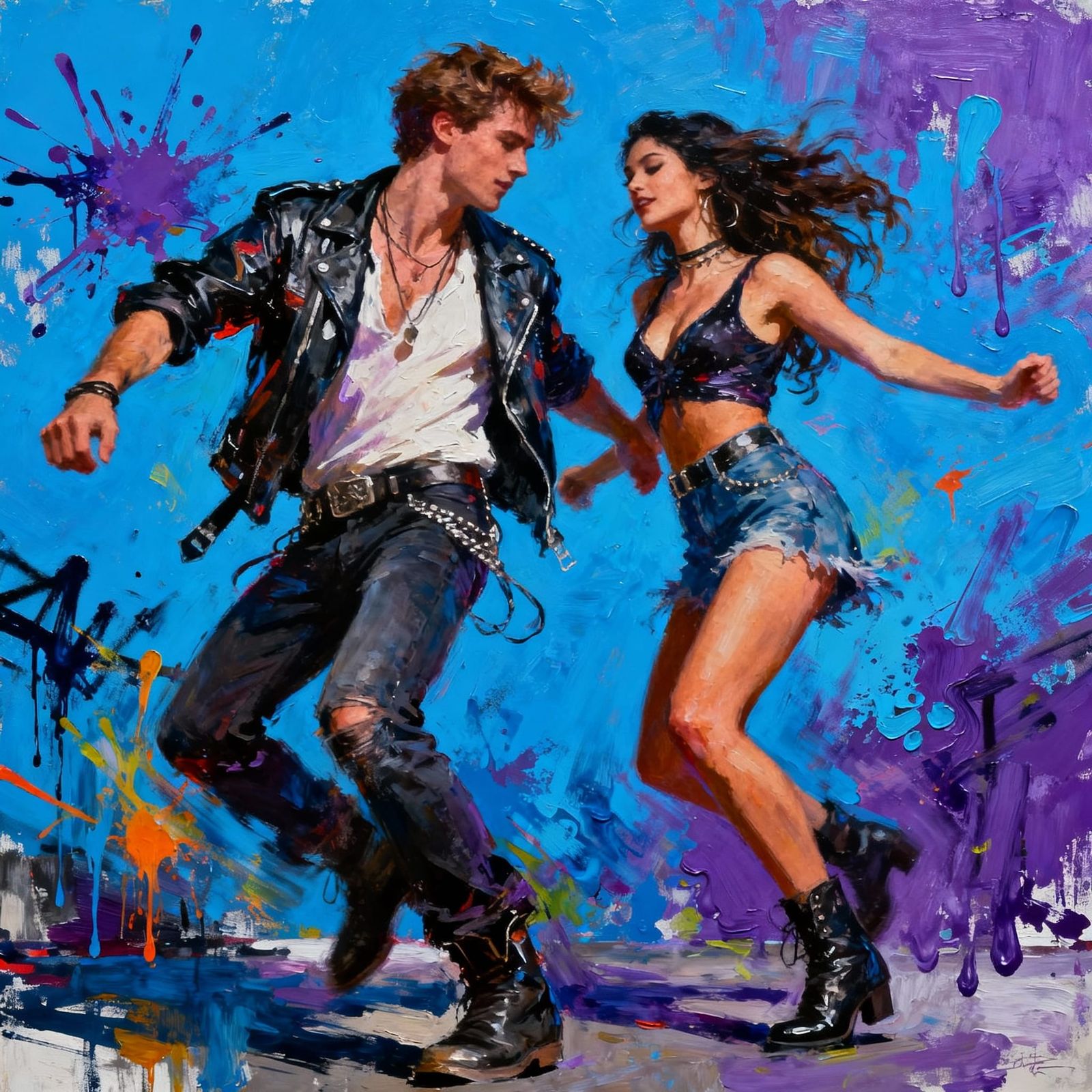 Energetic Rock and Roll Dance with Vibrant Background