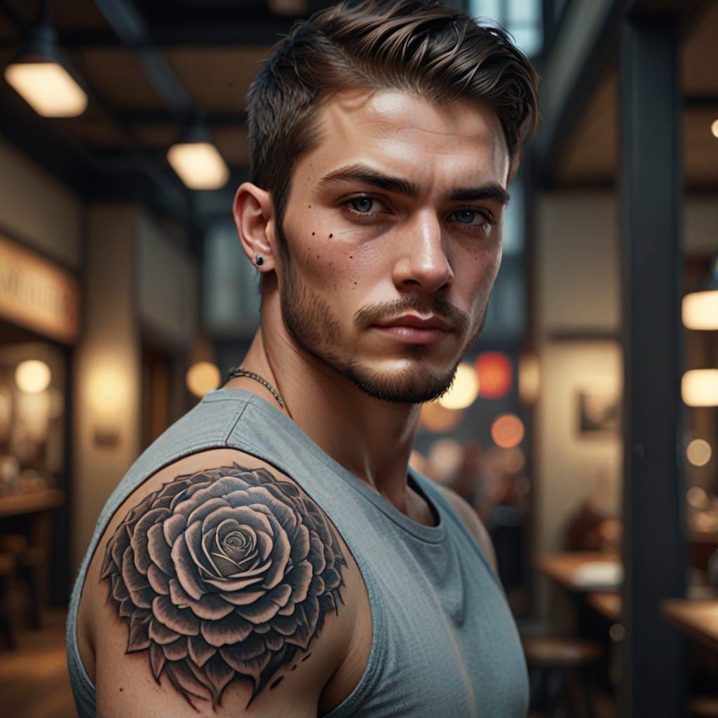 Hyper-Realistic Portrait of a Young Man with a Tattoo