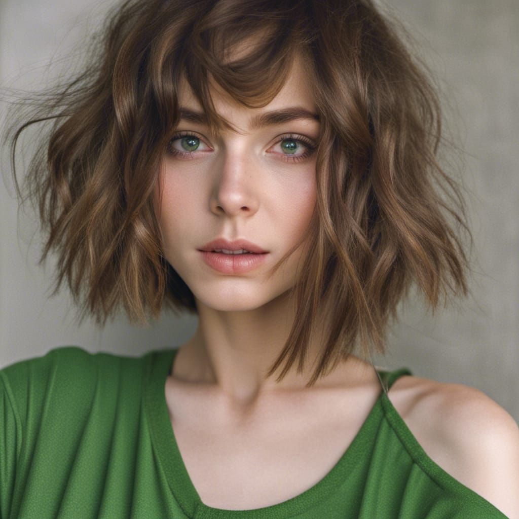 Intense Green Eyes: A Realistic Portrait of a Woman