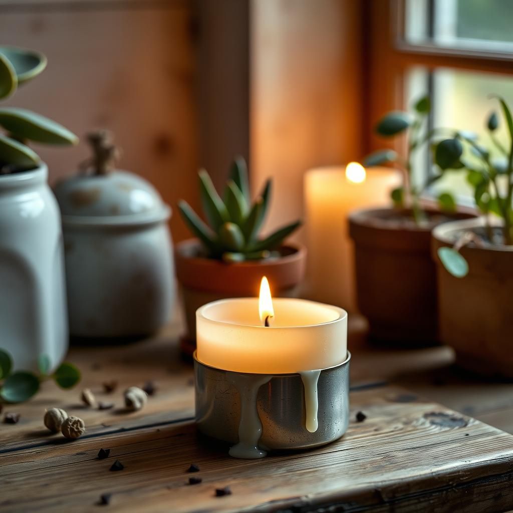 Glowing Soy Candle Still Life: Serene Ambiance