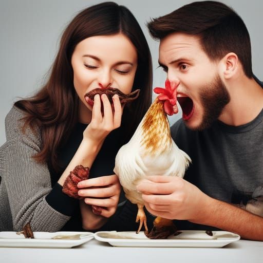 Surreal Couple's Meal with Chicken Skeletons