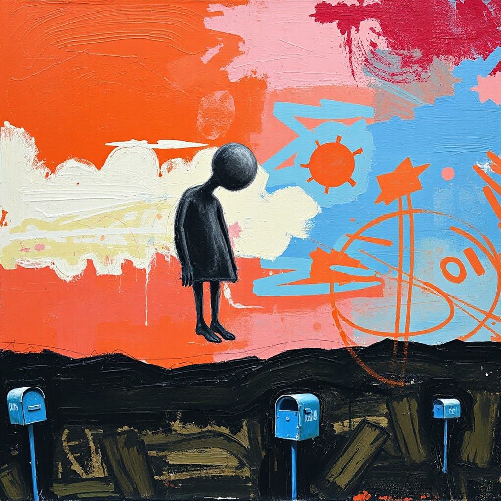 Messy Landscape with Ambiguous Figures in Egg Tempera Style