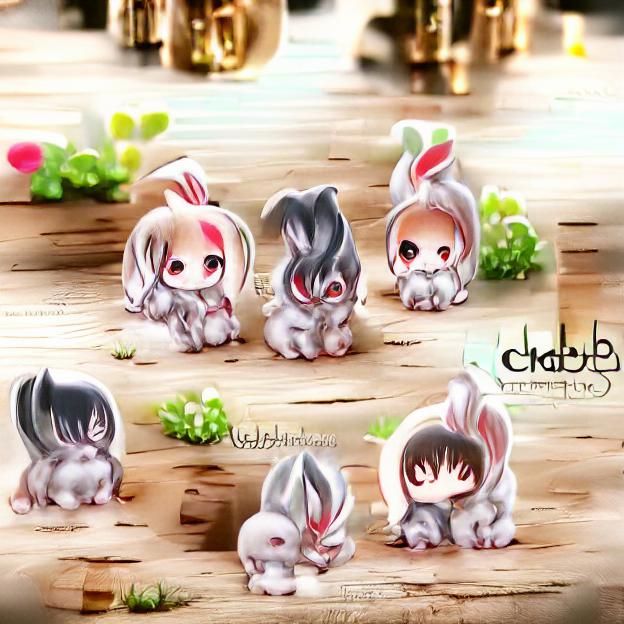 Cute Chibi Bunny Rabbits in Cartoon Style