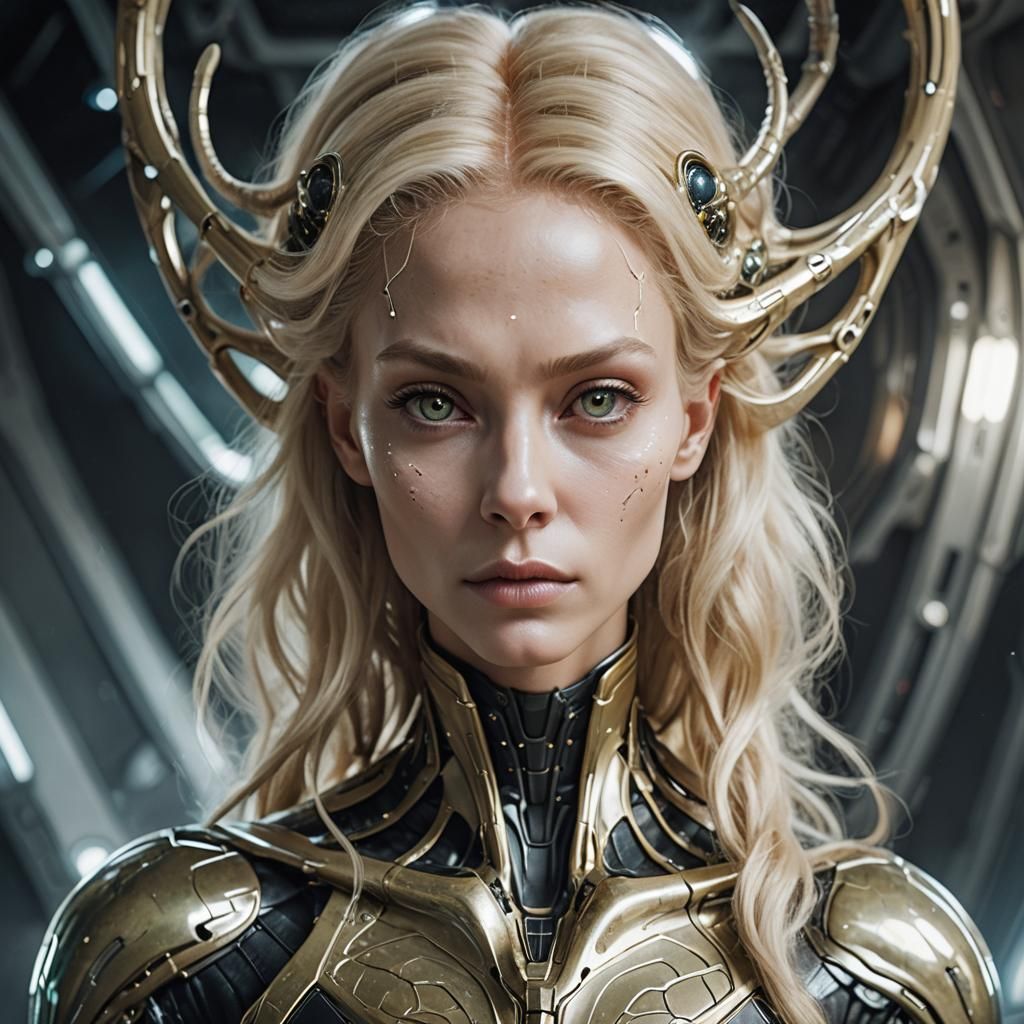 Stunning Blonde Alien Woman: Digital Art Portrait
