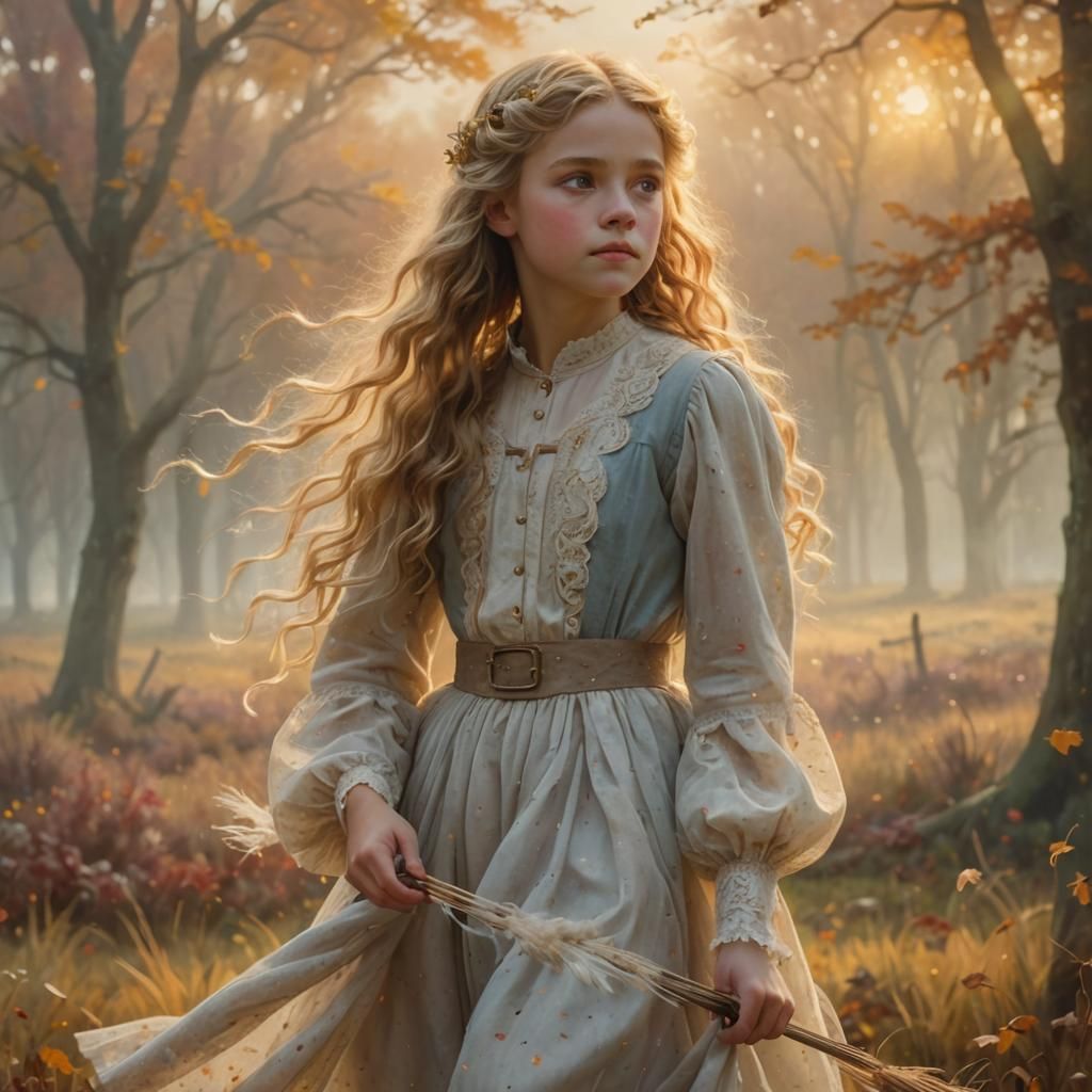 Twin Girls in Whimsical Autumn Landscape