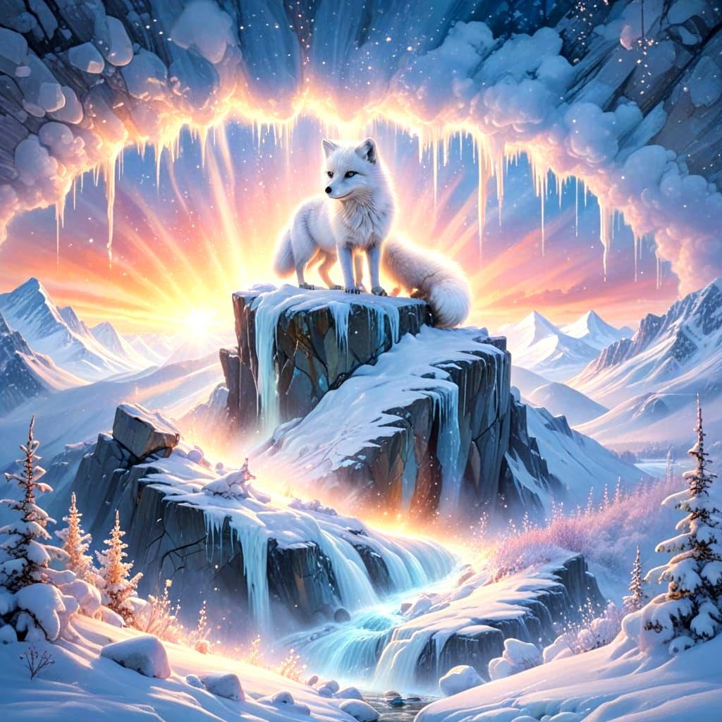 Epic Fantasy Arctic Fox on Iridescent Labradorite Cliffside ...