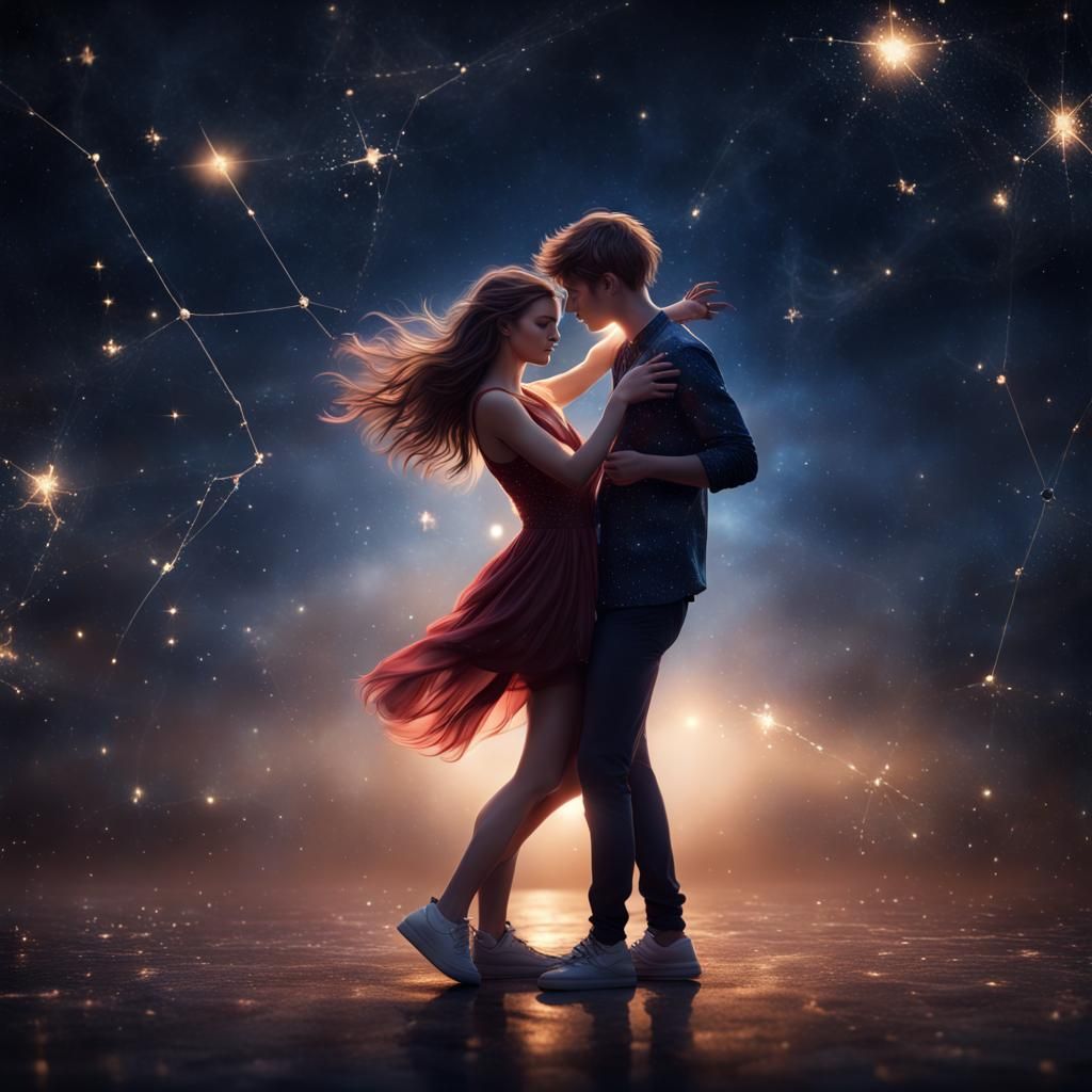 Constellation Teens Dancing in Starry Night