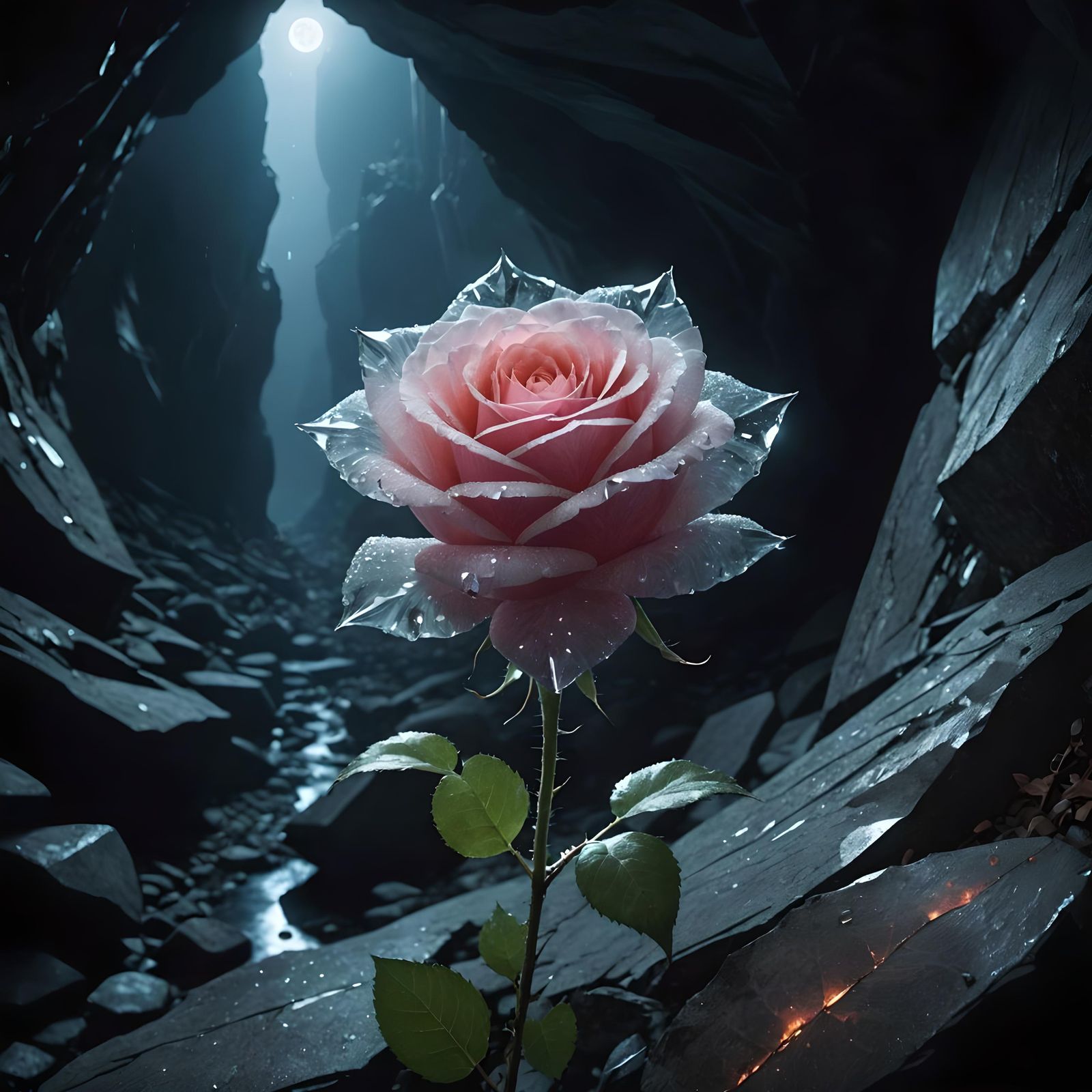 Enigmatic Crystalline Shard in Moonlight Cave