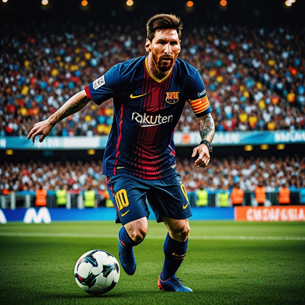 Lionel Messi in Action, Vibrant Sports Illustration