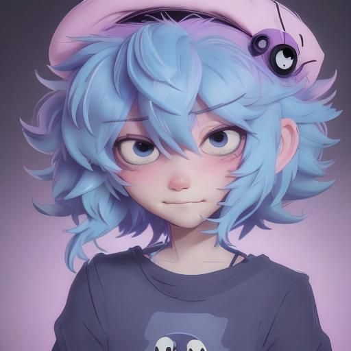 Young Rebel with Electric Blue Hair in a Vibrant Bedroom Sce...