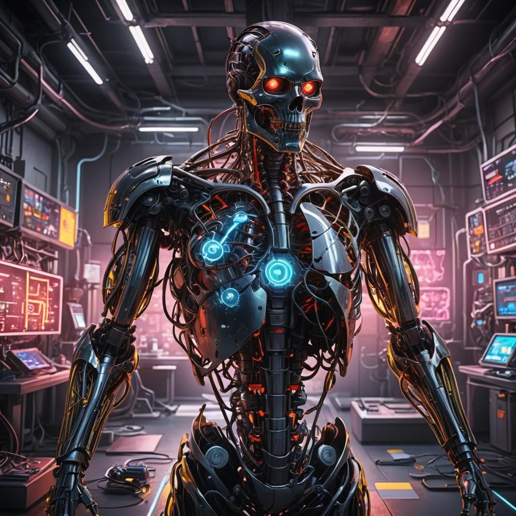 Recharged Android Heart in Laboratory, Matte Painting