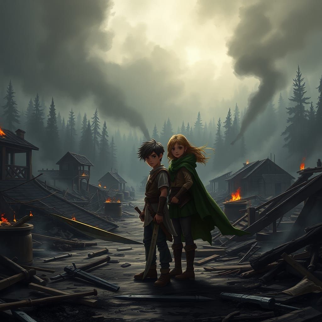 Devastated Village: Grief and Determination in Fantasy Art