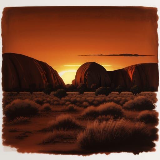Monochromatic orange (3.0) Sunrise illuminating Uluru Rock, ...