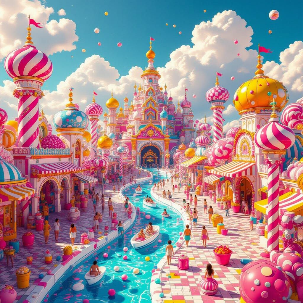 Candy-Filled Kumbha Mela in Postmodern Digital Art Style