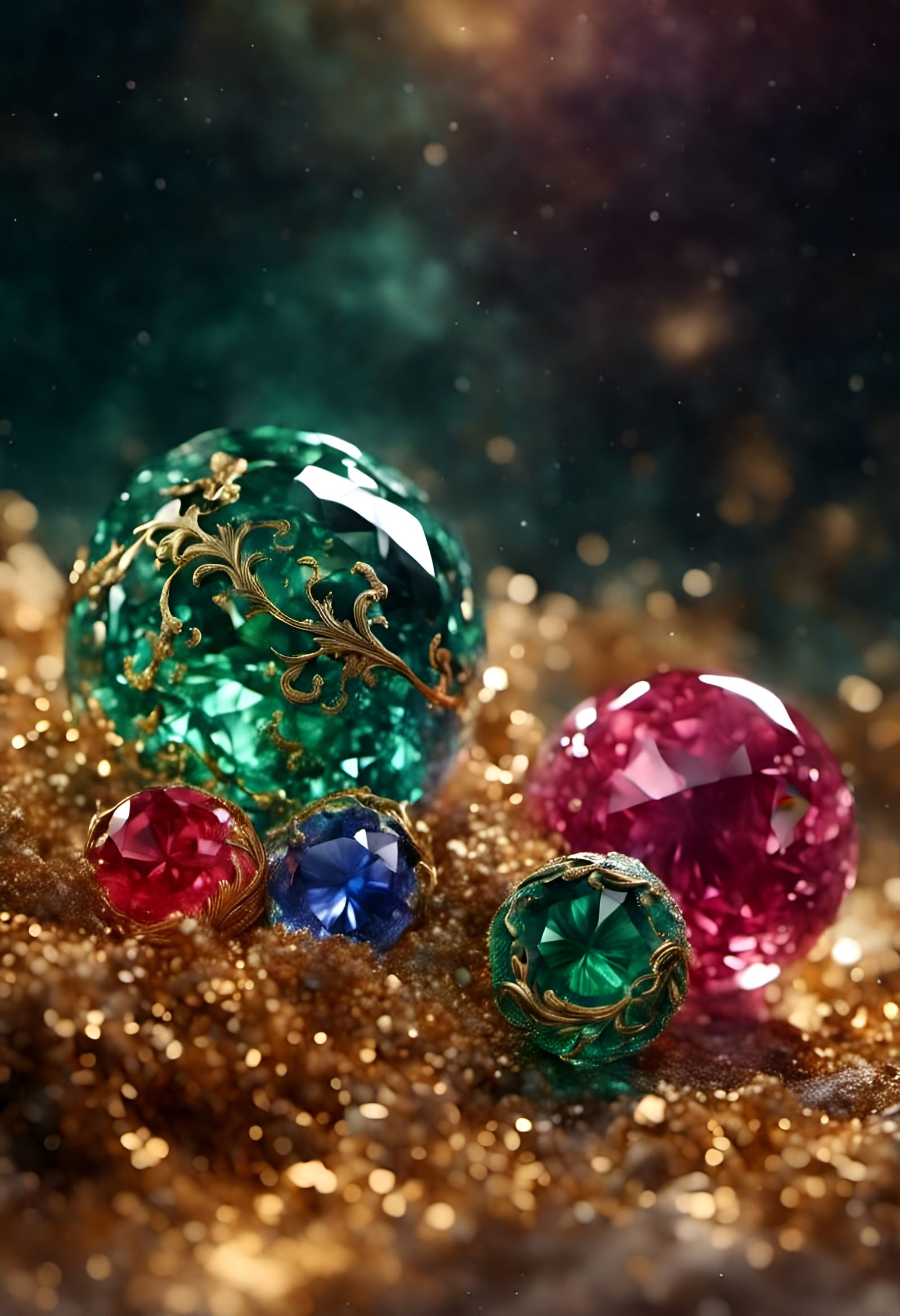 Gemstone Orbs: Sapphire, Ruby, and Emerald