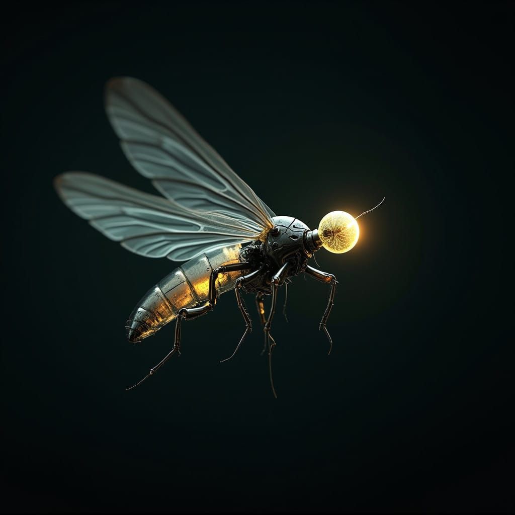 Surreal Mechanical Firefly Illuminates Midnight Sky