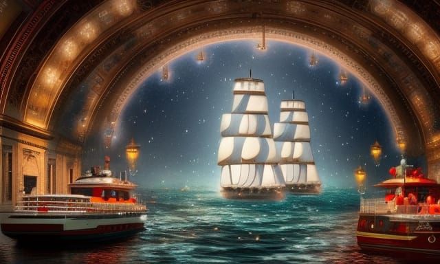 Giant Santa Claus Towing Superyacht: Epic Digital Painting