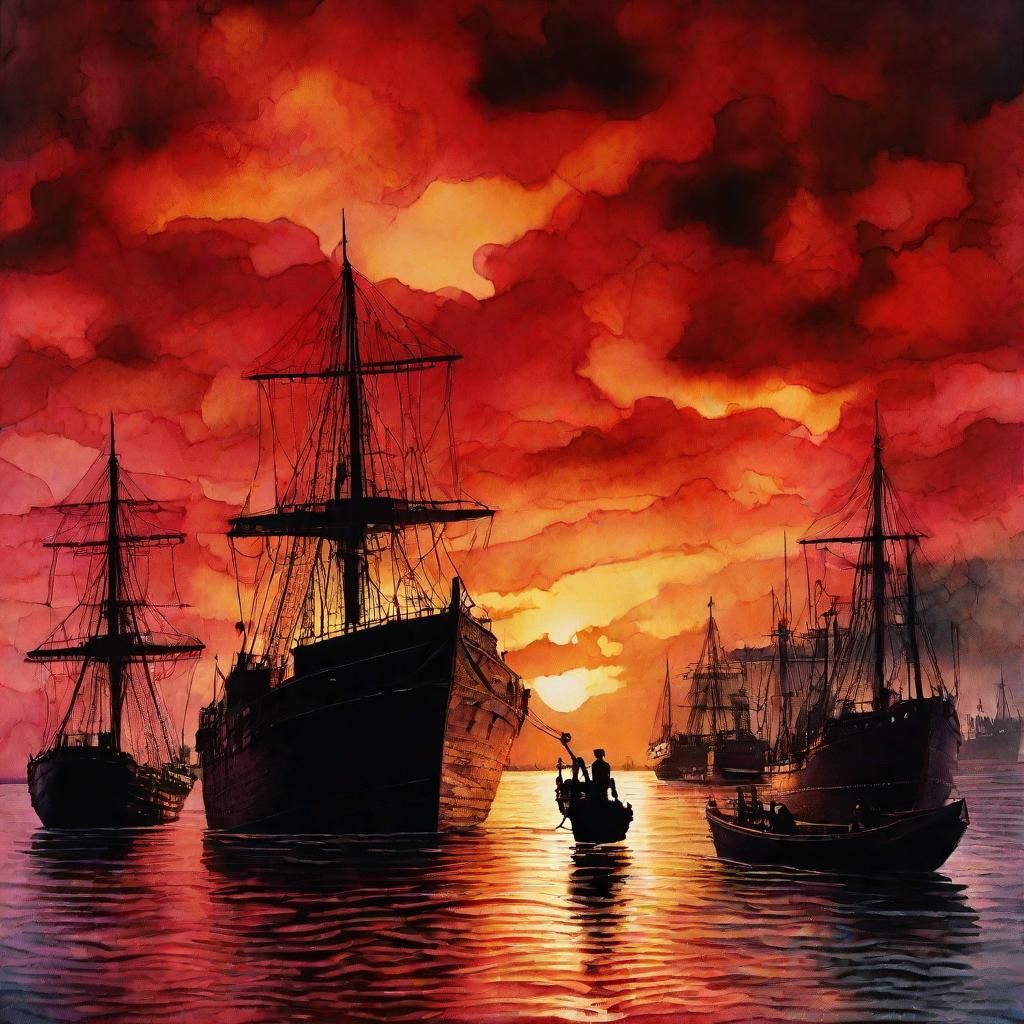 Dramatic Low-Angle Harbor Scene in Rich, Bold Colors