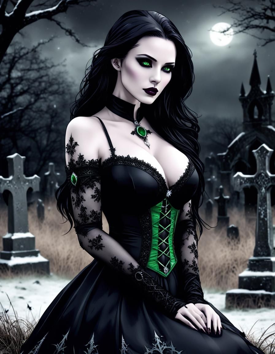 Gothic Woman in Graveyard, Dark Fantasy Comic Art