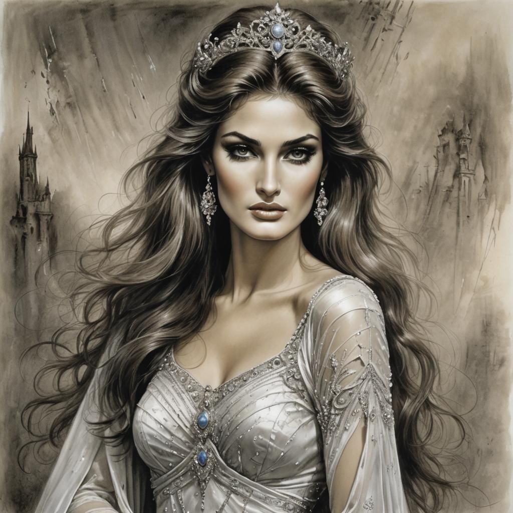 Dalida: A Dark Fantasy Portrait in Luis Royo Style