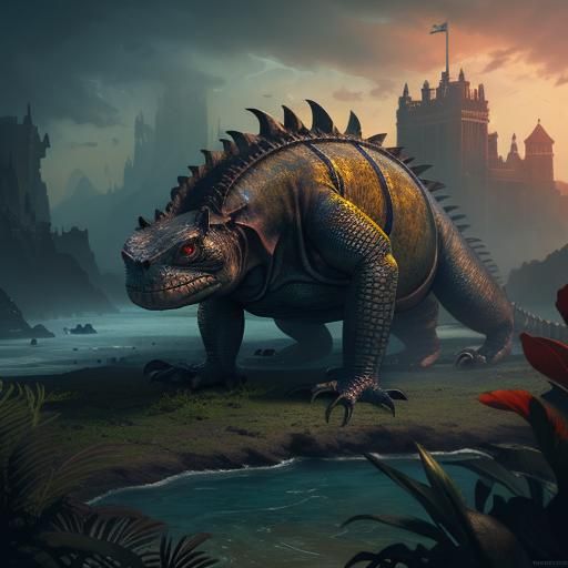 Fantastical Night Iguana: Detailed Matte Painting