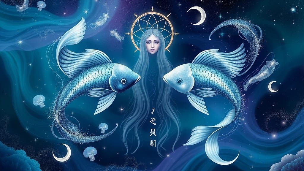 Ethereal Cosmic Koi in Pisces Symbolic Realm