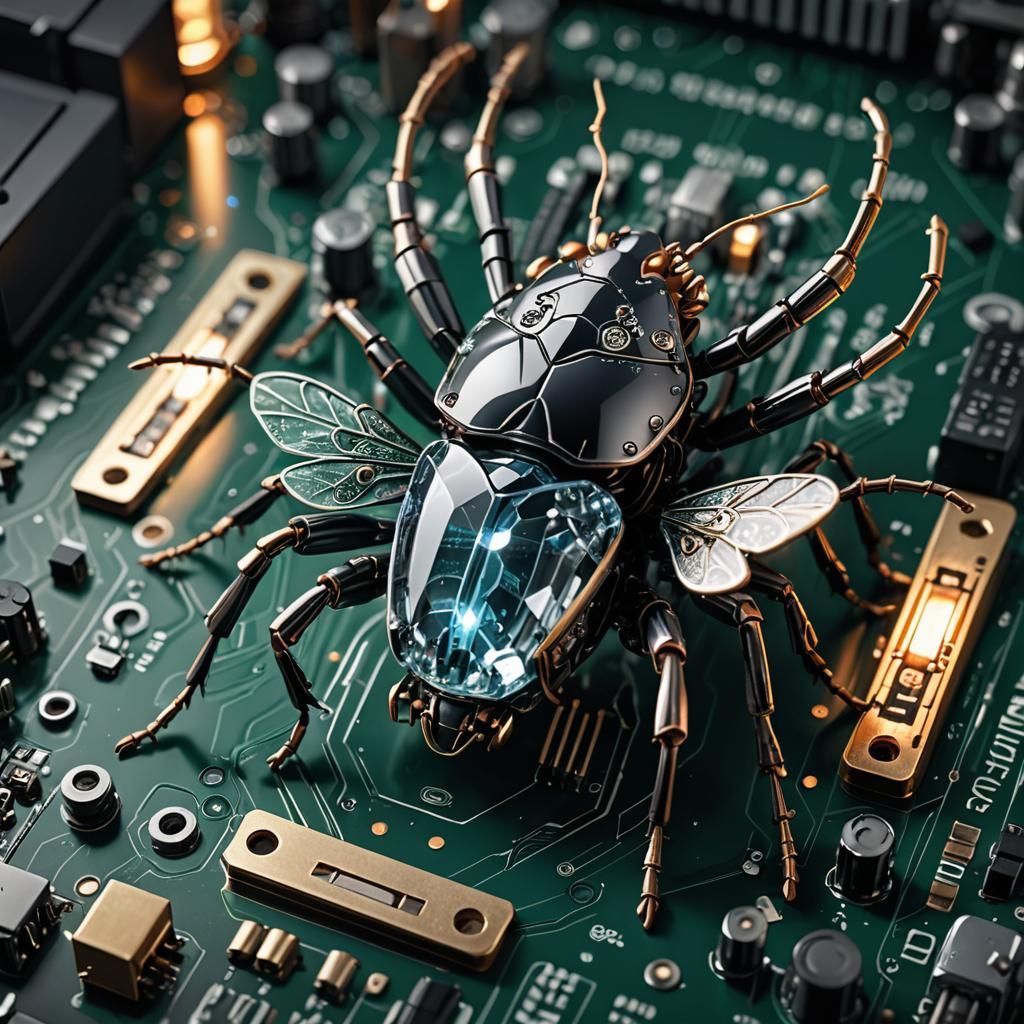 Crystal Insect Plugs Into Circuit Board: Steampunk Art