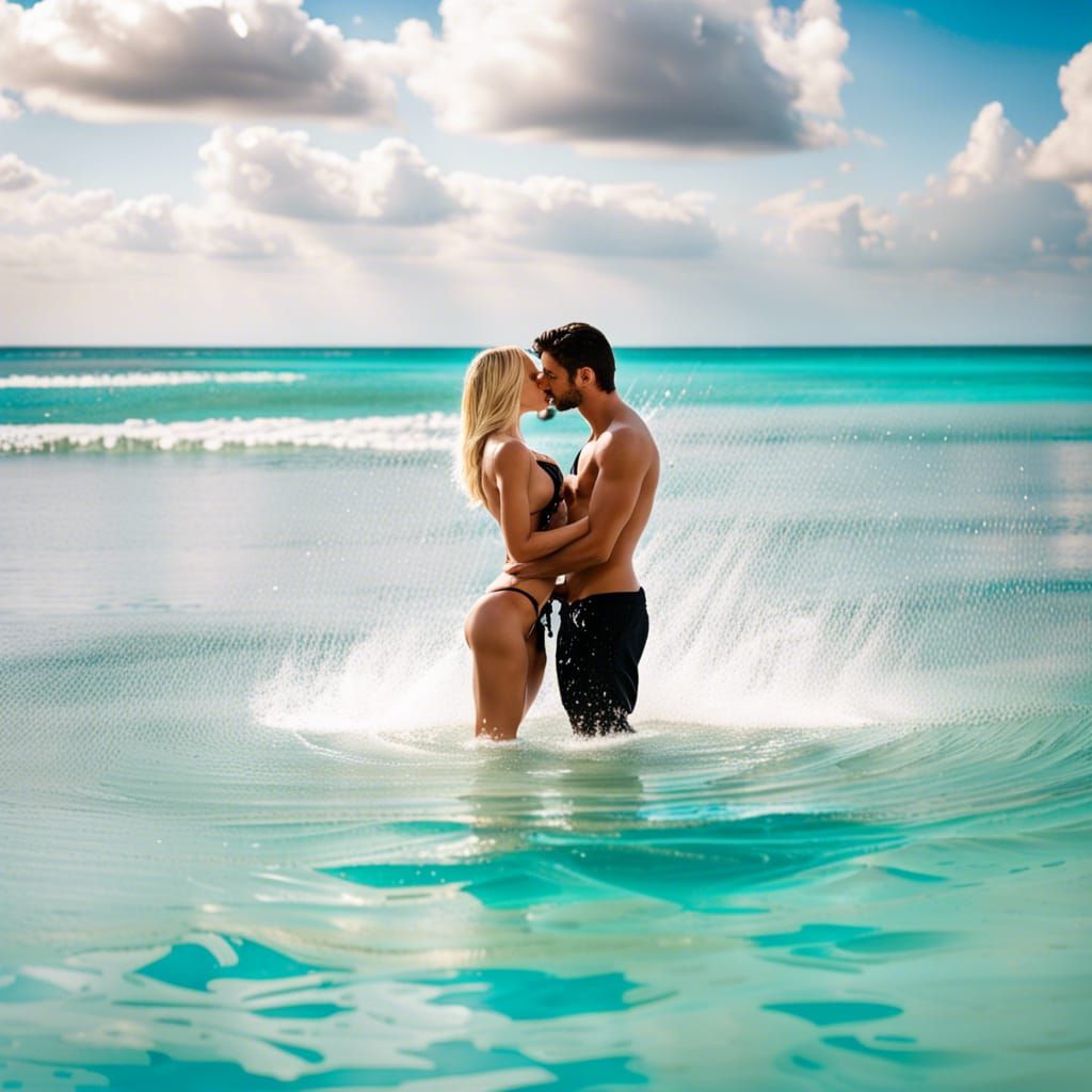 Couple Kissing in Water with Splashing Pattern