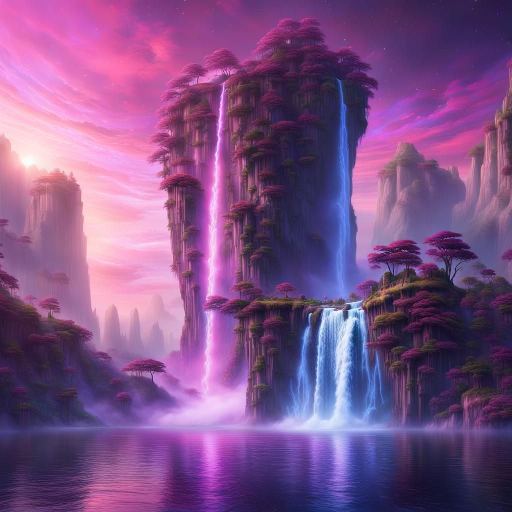 Floating Islands: Waterfalls in a Haze Galaxy