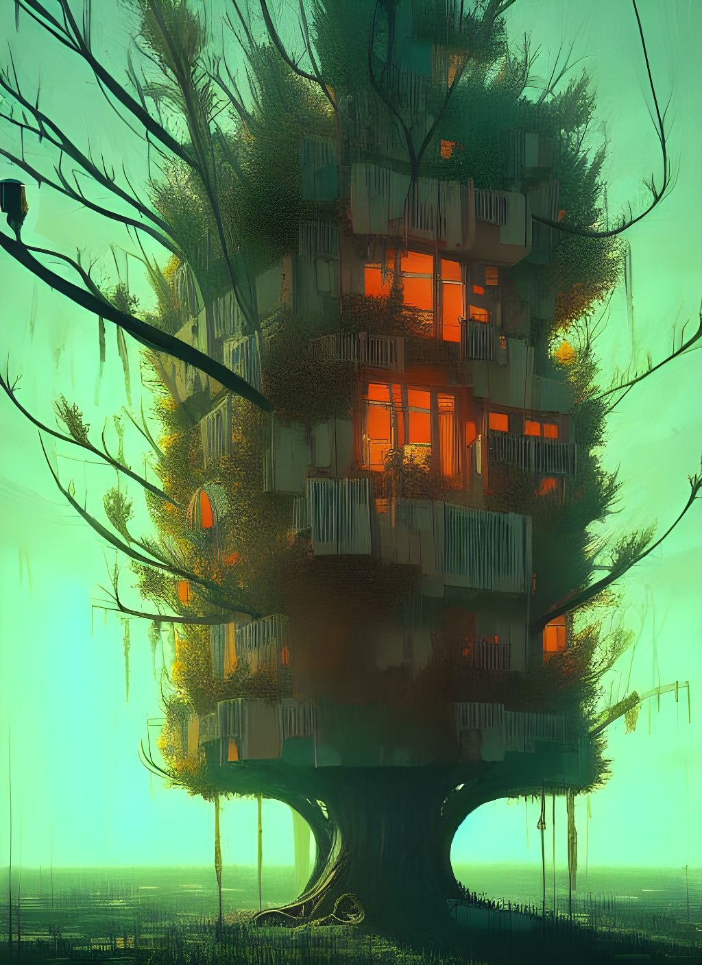 Tree Apartment in Hyperdetailed Fantasy Art Style