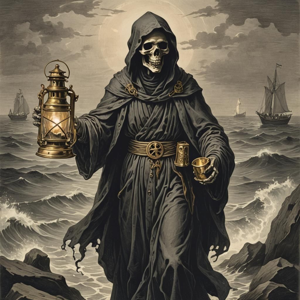 Death Collecting Souls with Maritime Lantern