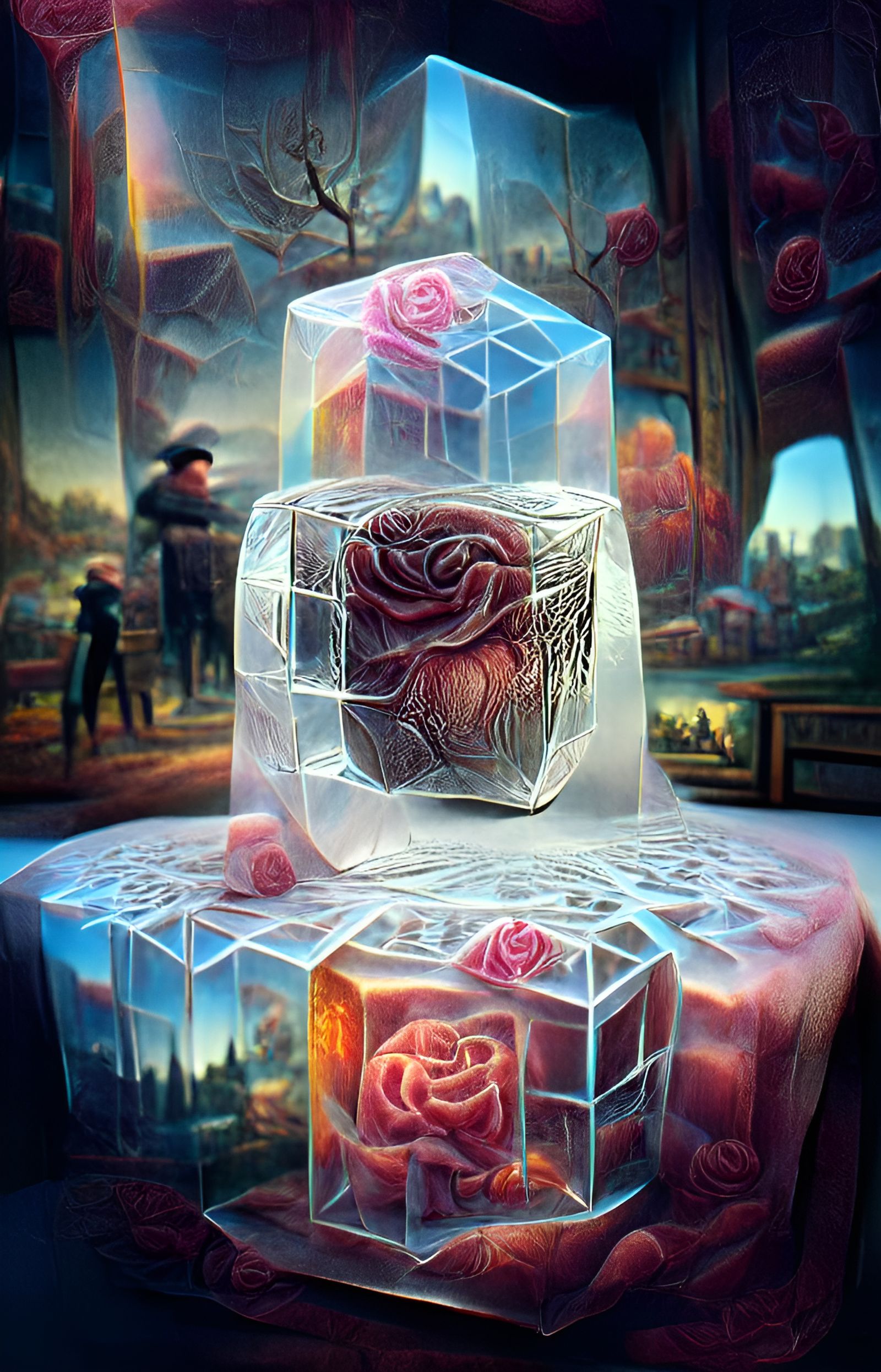 Rose in Frosted Cube: Hyperrealistic Digital Art