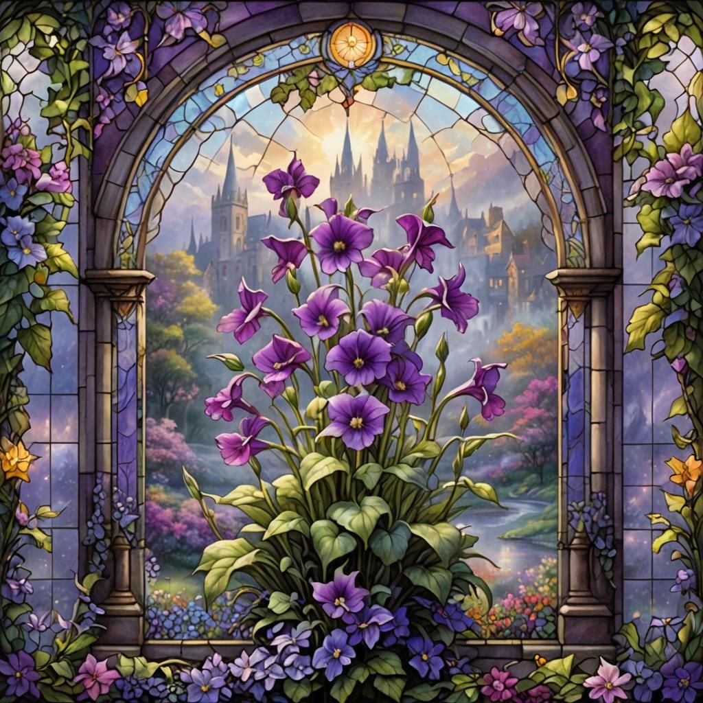 Stained Glass Canterbury Bells in Ethereal Style