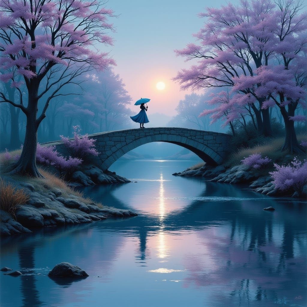 Serene Autumn Bridge in Twilight Palette