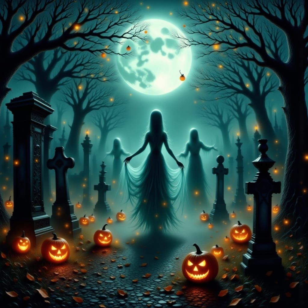 Haunting Midnight Waltz in a Moonlit Graveyard