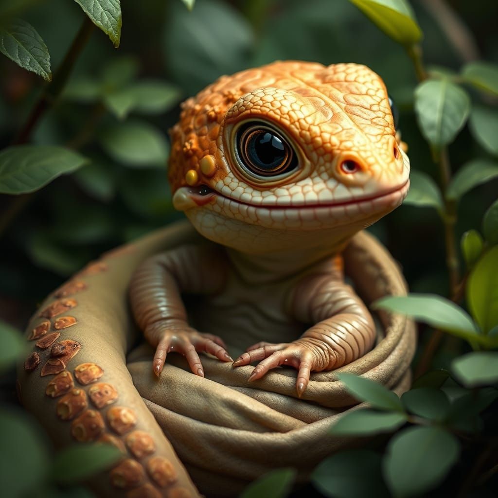 Whimsical Baby Reptile in Enchanted Forest
