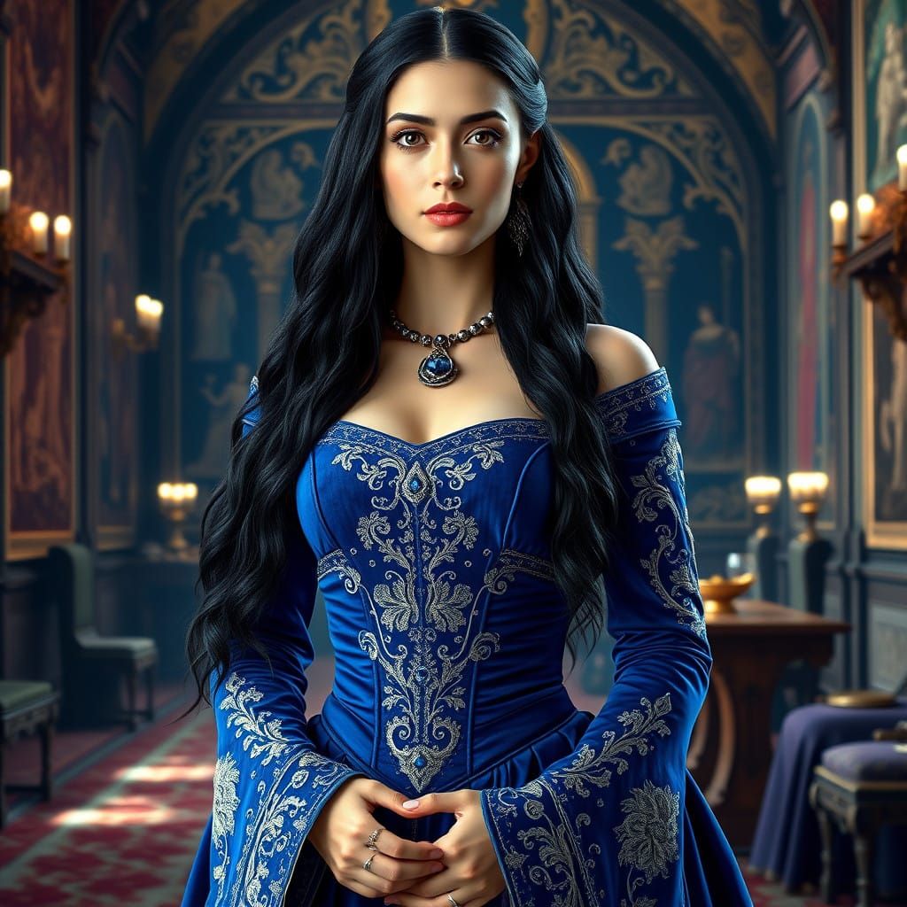 Regal Princess in Opulent Medieval Hall