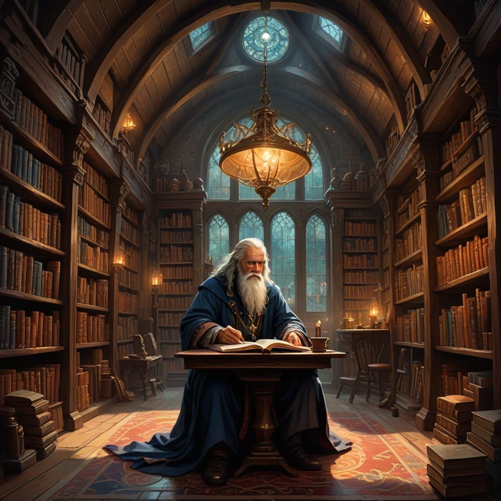 Enchanted Wizard's Library in Ethereal Fantasy Style