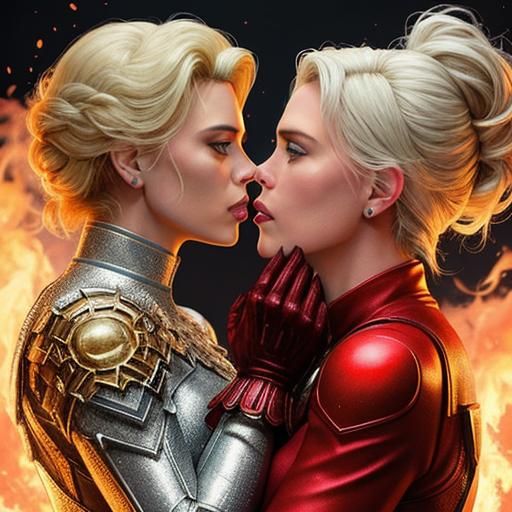 Snow Globes | com, Scarlett Johanssom the fire girl and Charlize Theron the ice girl (about to kiss affectionately: 1.5)...