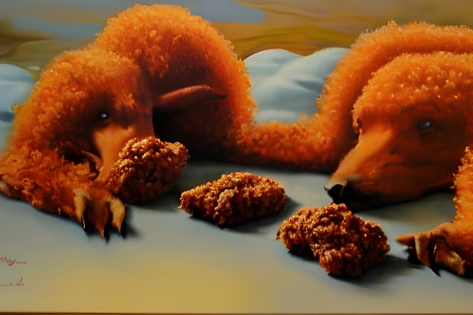 Chicken Nuggets: An Oil Painting in Gurney Style