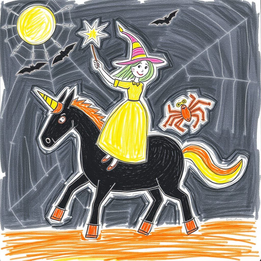 Badly drawn Crude, child-like drawing, crayons style, fairy ...