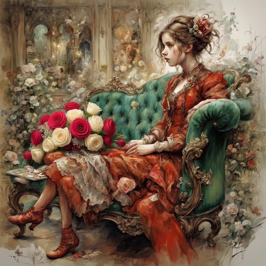 White Cat Transformed Into A Rose Bouquet