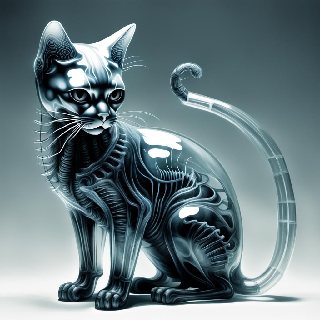 Transparent Ghost Cat in Neurographic Style