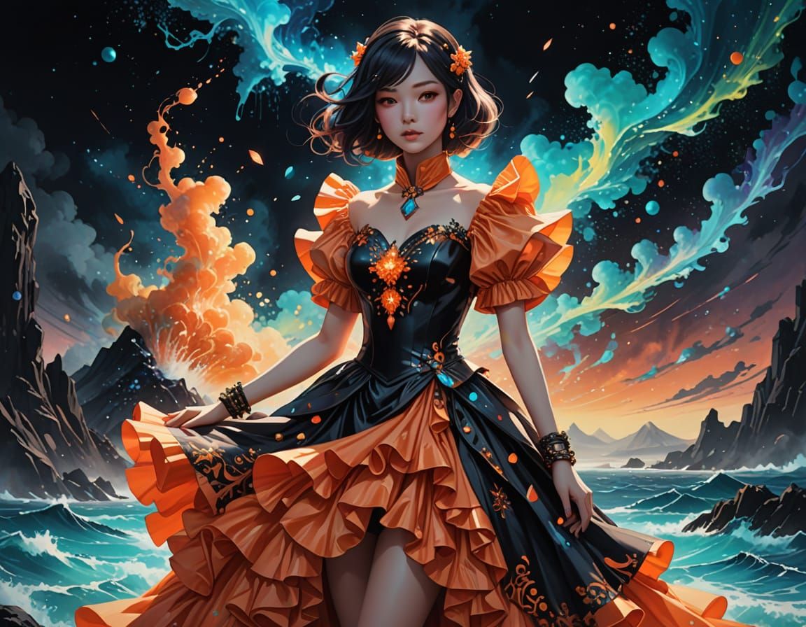 Bioluminescent Ocean View in Watercolor Style