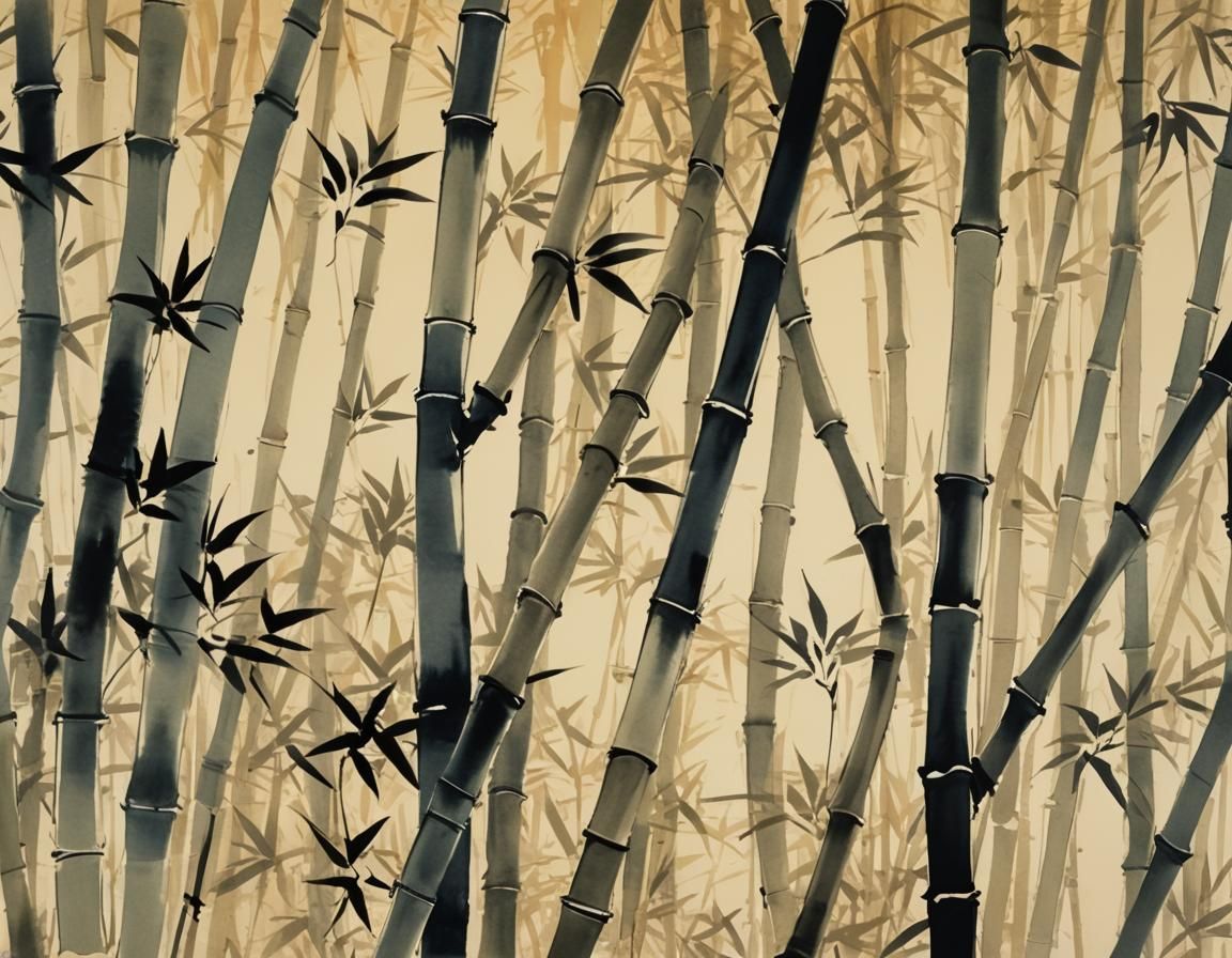 Serene Bamboo Forest in Ink Painting Style