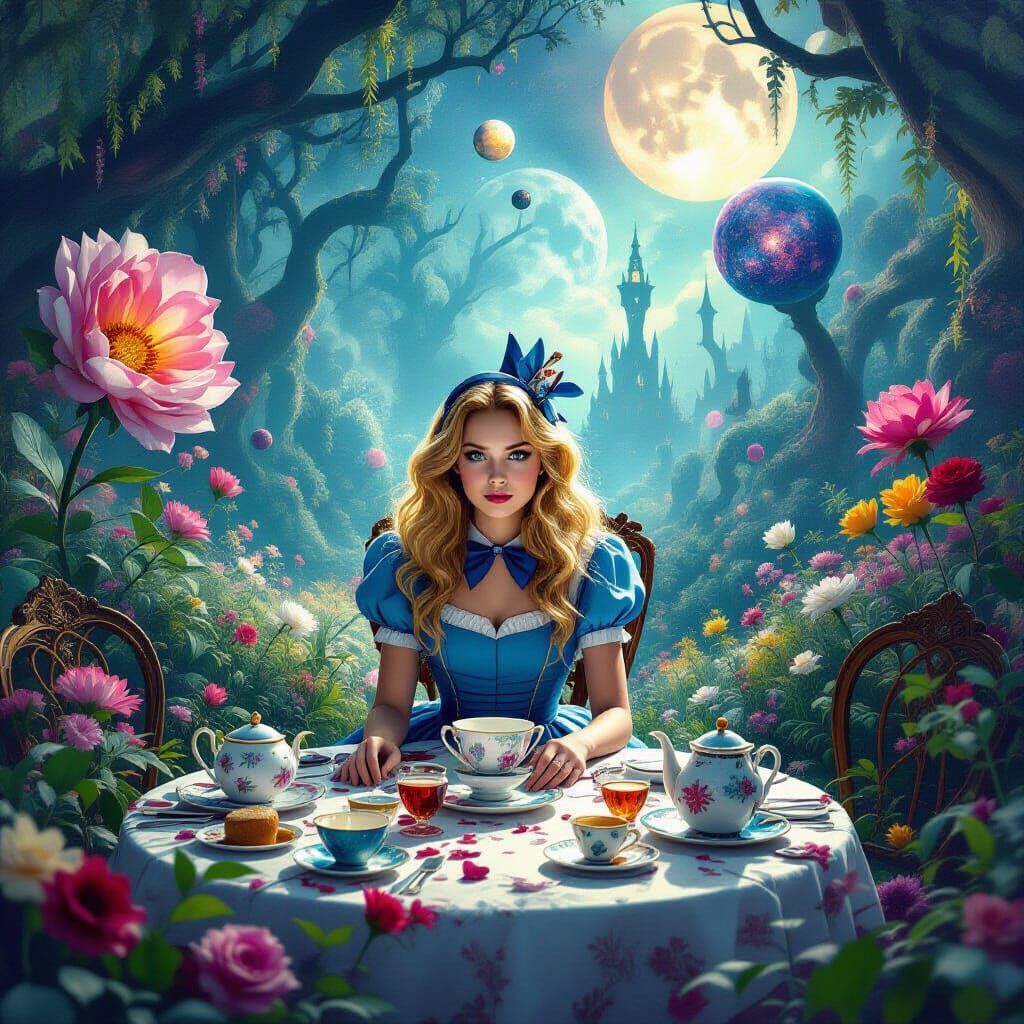 Alice in Wonderland Cosmic Tea Party Poster