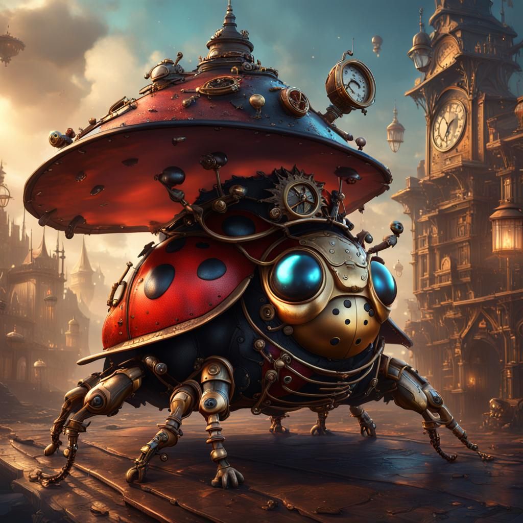 Steampunk Ladybug Witch in Detailed Matte Painting